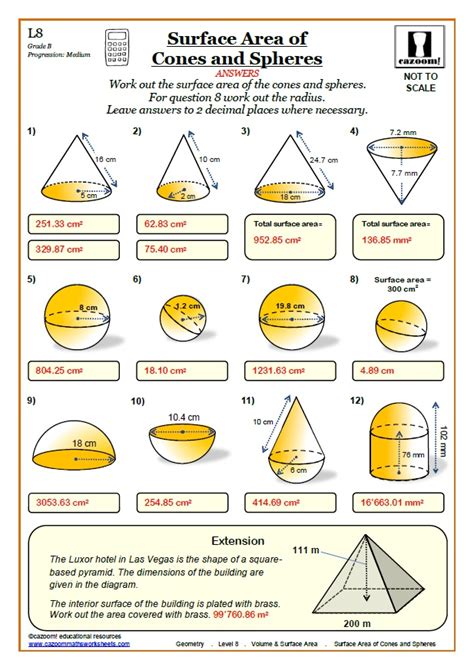 spheres surface area and volume worksheet answer key
